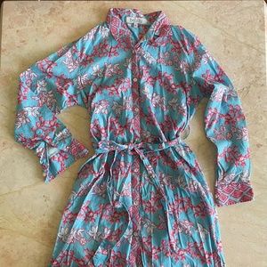 Bella Tu Blue & Pink Floral Lani Shirt Dress in Sky